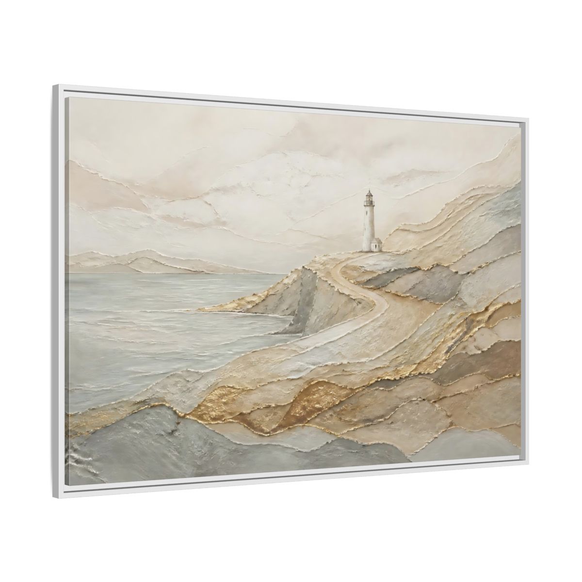 Side Mockup 7. Coastal Lighthouse Path shown as framed canvas print
