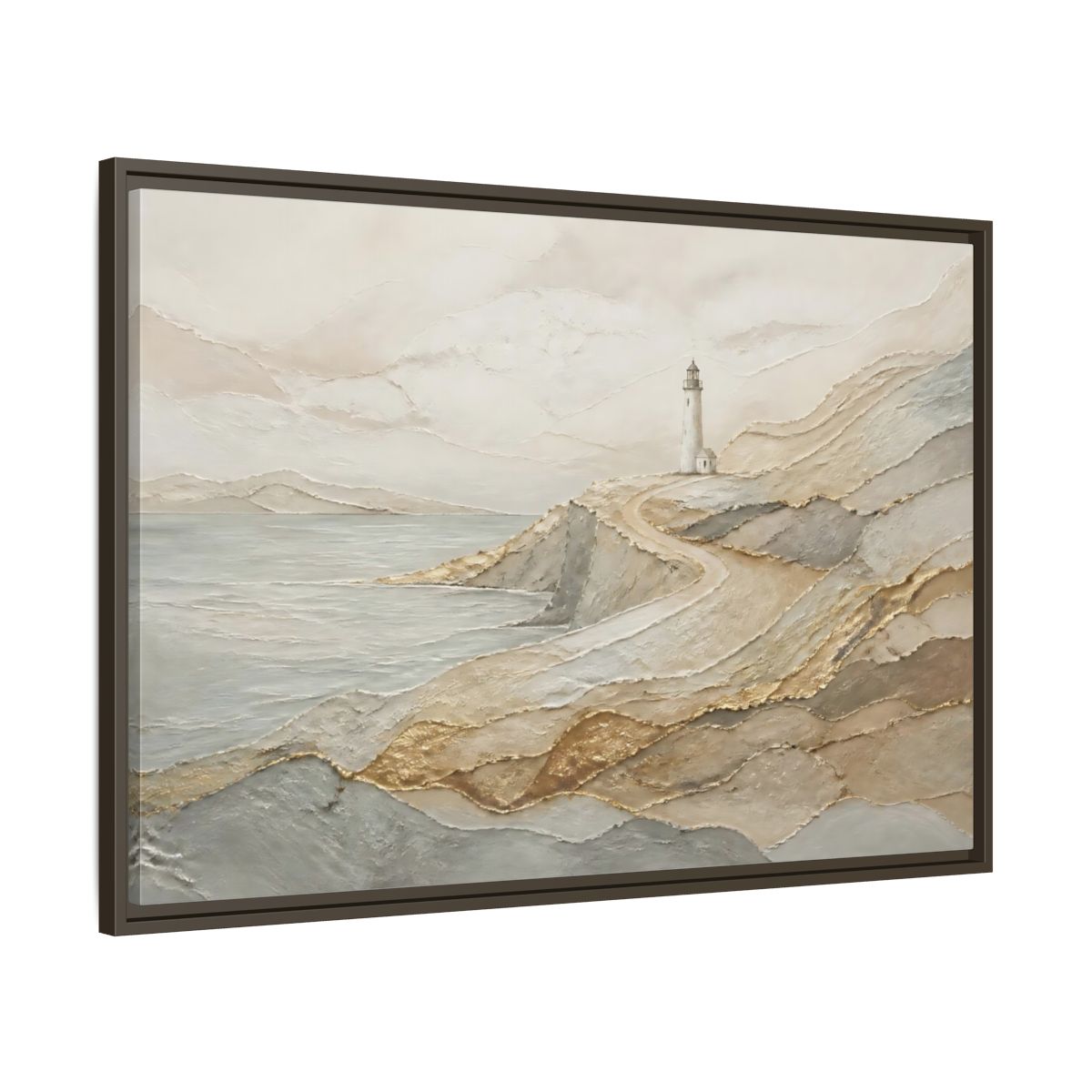 Main Mockup. Coastal Lighthouse Path shown as framed canvas print