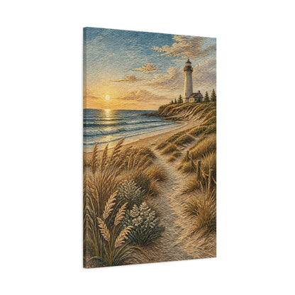 Main Mockup. Coastal Lighthouse Sunset shown as canvas print