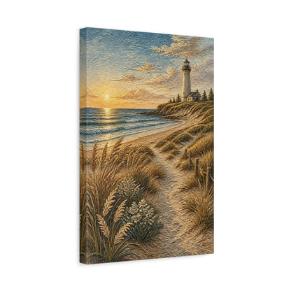 Side Mockup 4. Coastal Lighthouse Sunset shown as canvas print