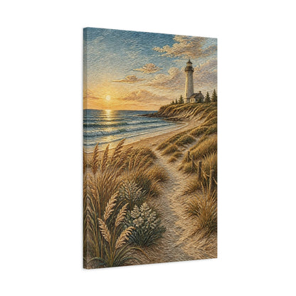 Side Mockup 2. Coastal Lighthouse Sunset shown as canvas print
