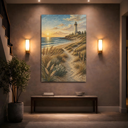 Mockup 2. Coastal Lighthouse Sunset shown as canvas print