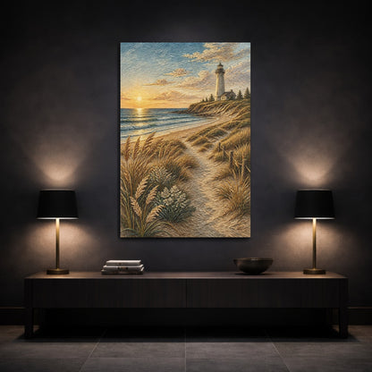 Mockup 3. Coastal Lighthouse Sunset shown as canvas print