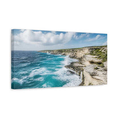 Side Mockup 3. Coastal Limestone Cliffs shown as canvas print