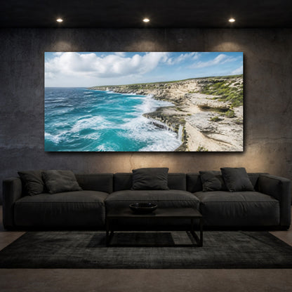 Mockup 3. Coastal Limestone Cliffs shown as canvas print