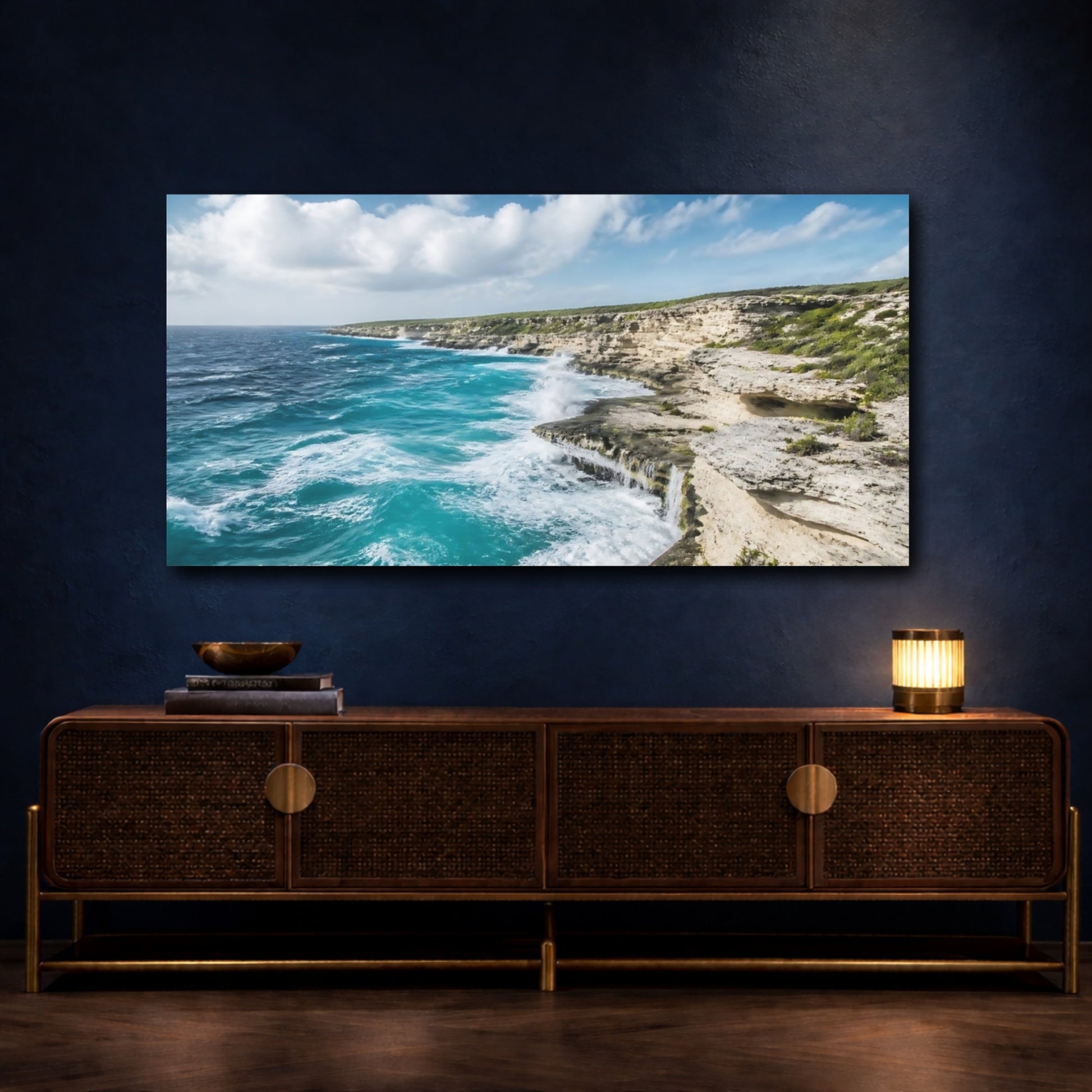 Mockup 4. Coastal Limestone Cliffs shown as canvas print