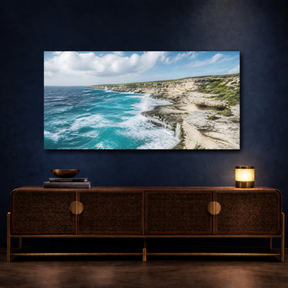Mockup 4. Coastal Limestone Cliffs shown as canvas print