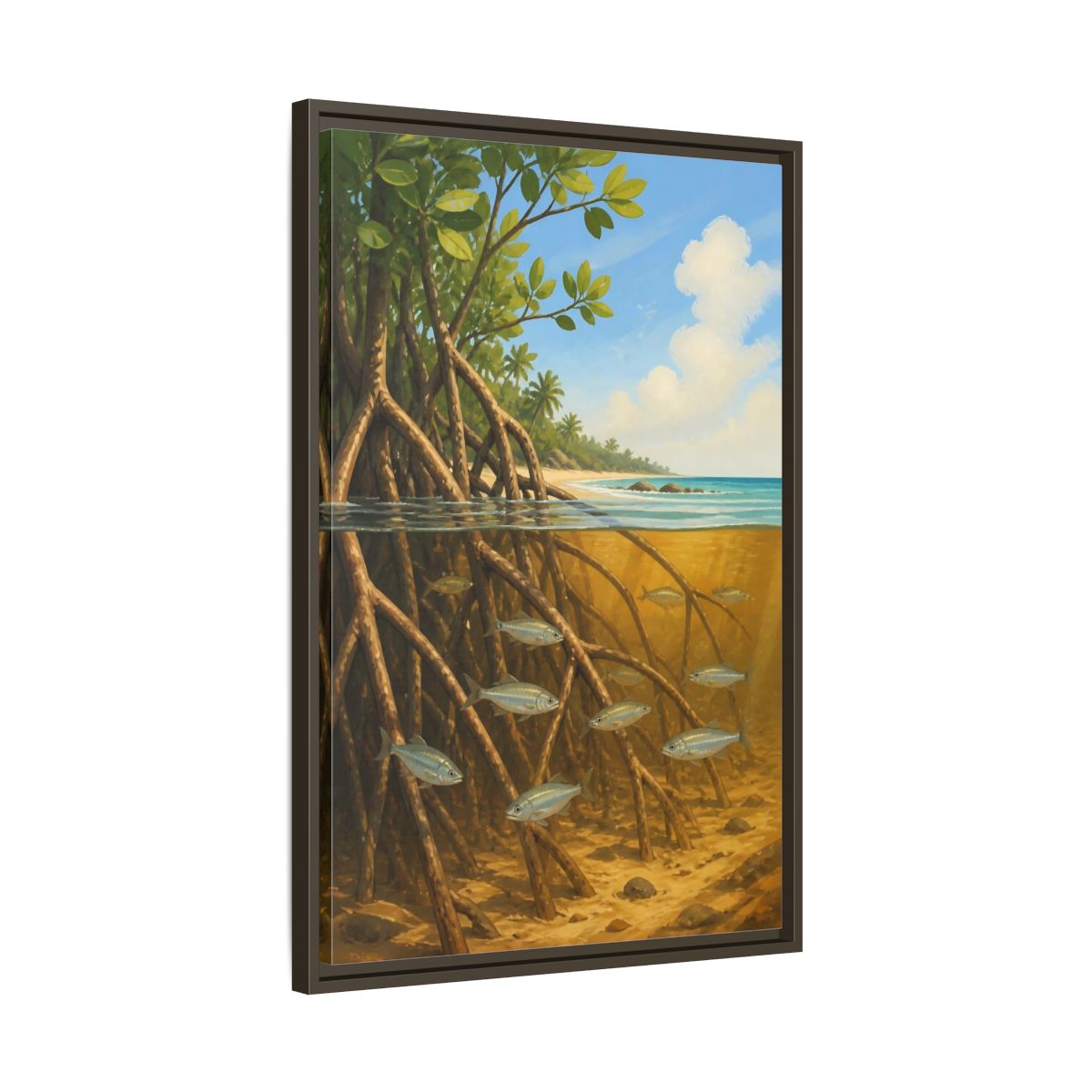 Side Mockup 11. Coastal Mangrove Roots shown as framed canvas print