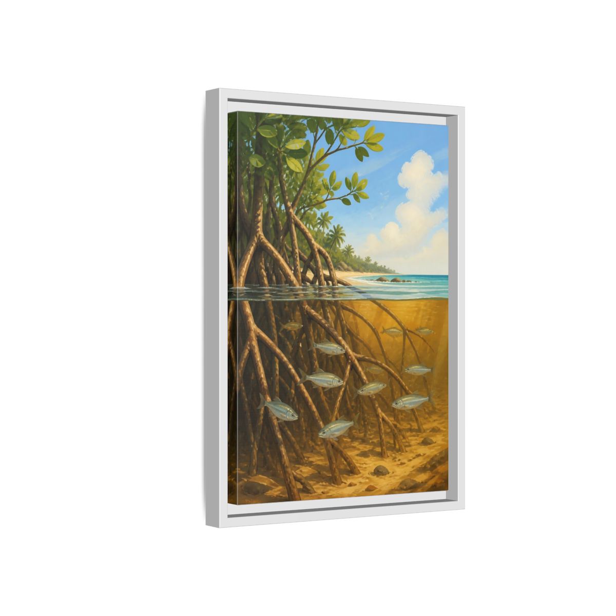 Side Mockup 4. Coastal Mangrove Roots shown as framed canvas print