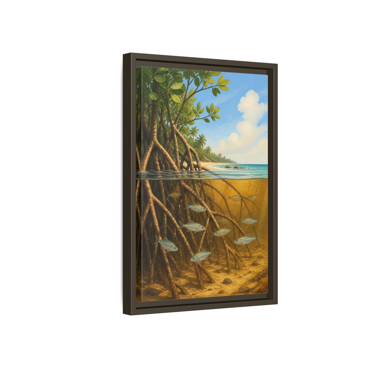 Side Mockup 5. Coastal Mangrove Roots shown as framed canvas print