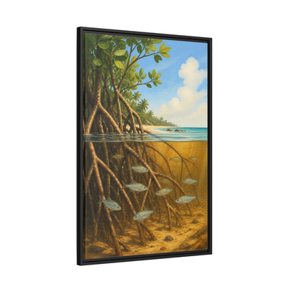 Side Mockup 13. Coastal Mangrove Roots shown as framed canvas print