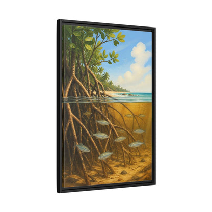 Side Mockup 14. Coastal Mangrove Roots shown as framed canvas print