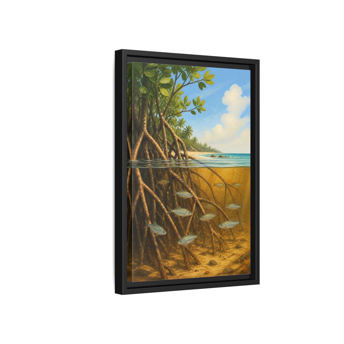 Side Mockup 6. Coastal Mangrove Roots shown as framed canvas print