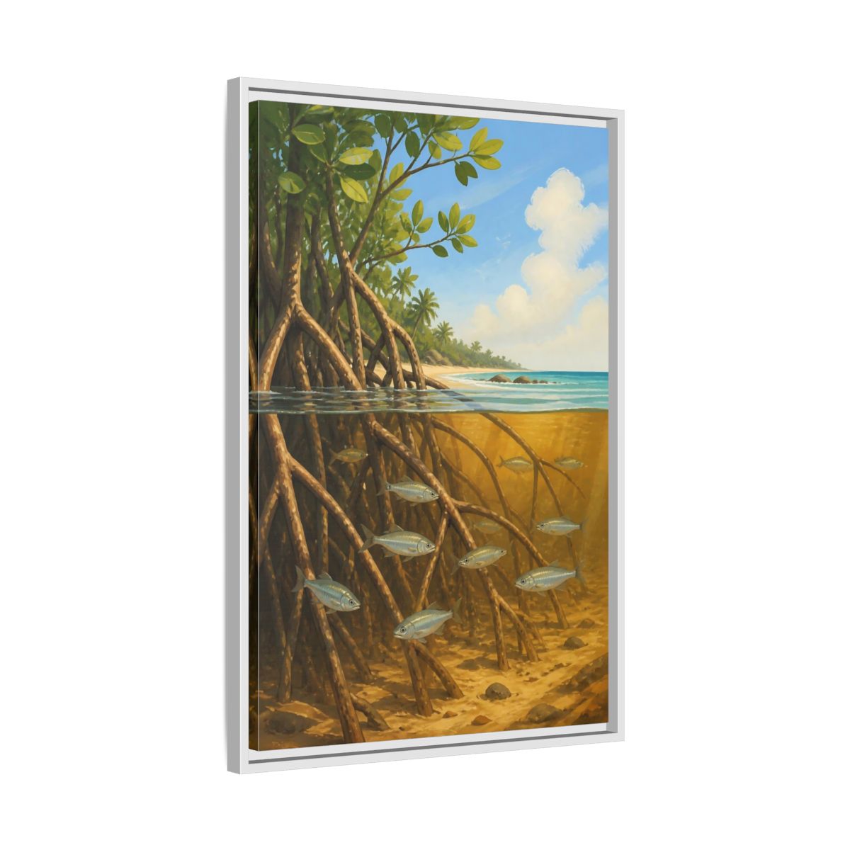 Side Mockup 10. Coastal Mangrove Roots shown as framed canvas print