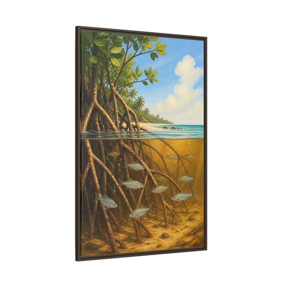 Side Mockup 8. Coastal Mangrove Roots shown as framed canvas print