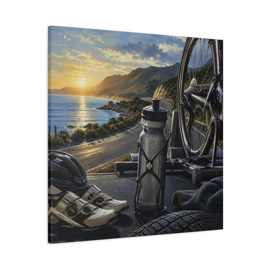 Main Mockup. Coastal Ride At Sunset shown as canvas print