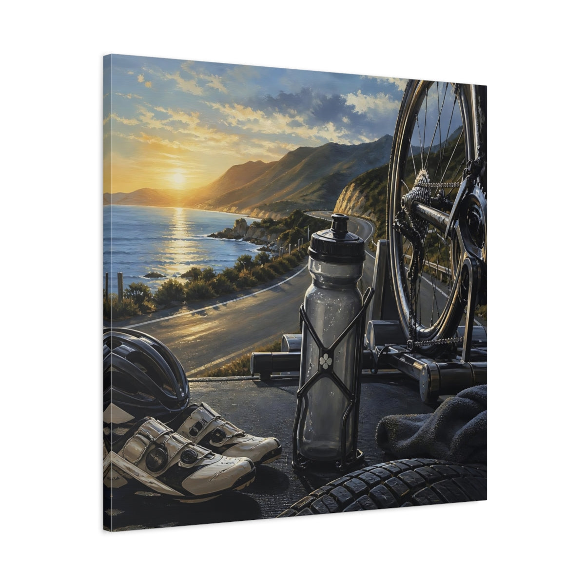 Side Mockup 3. Coastal Ride At Sunset shown as canvas print