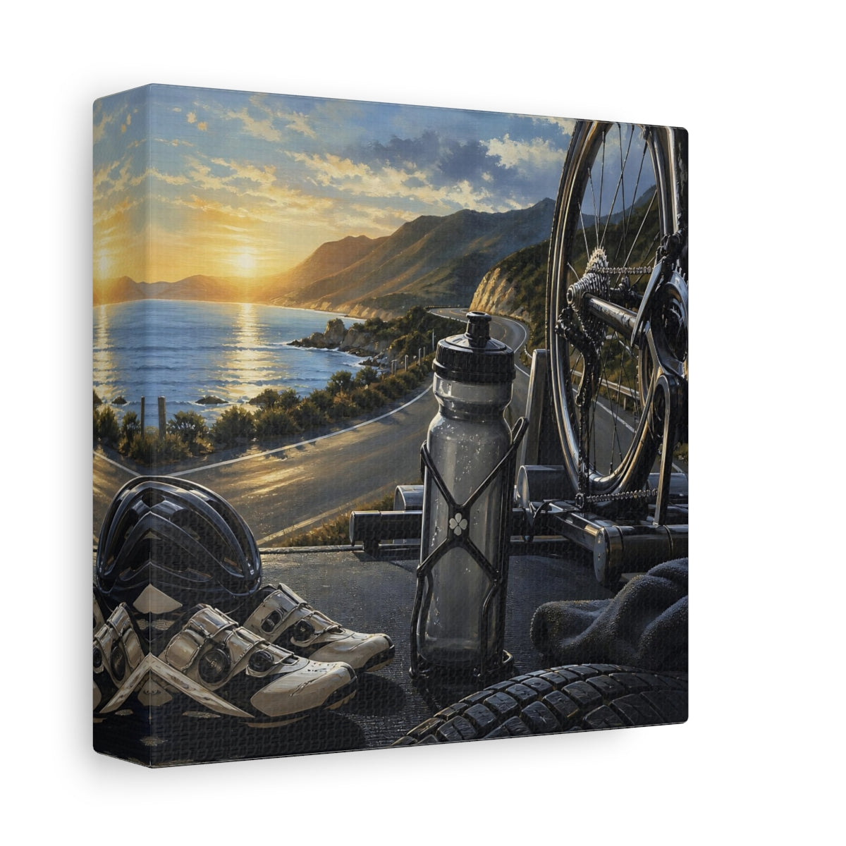 Side Mockup 2. Coastal Ride At Sunset shown as canvas print