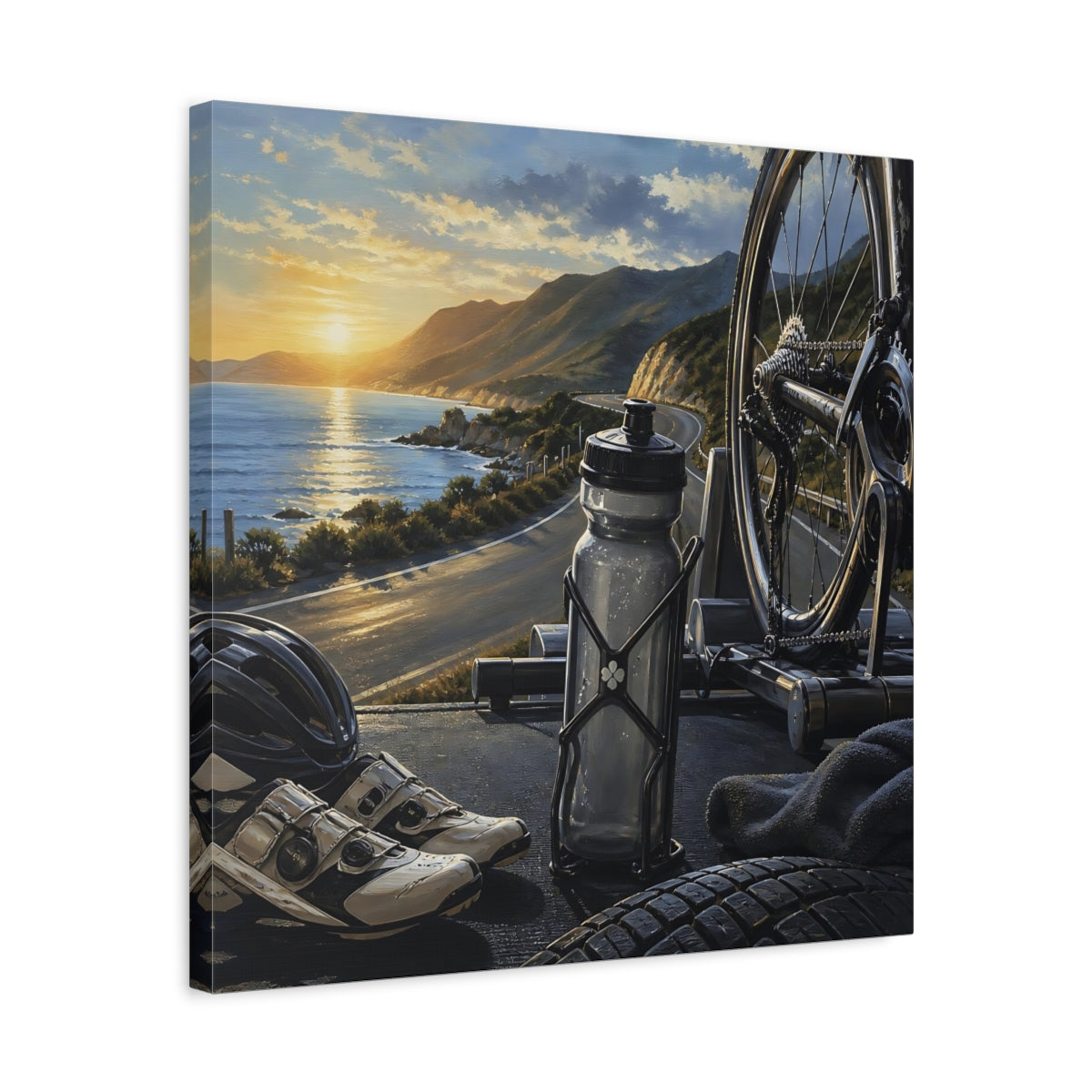 Side Mockup 5. Coastal Ride At Sunset shown as canvas print