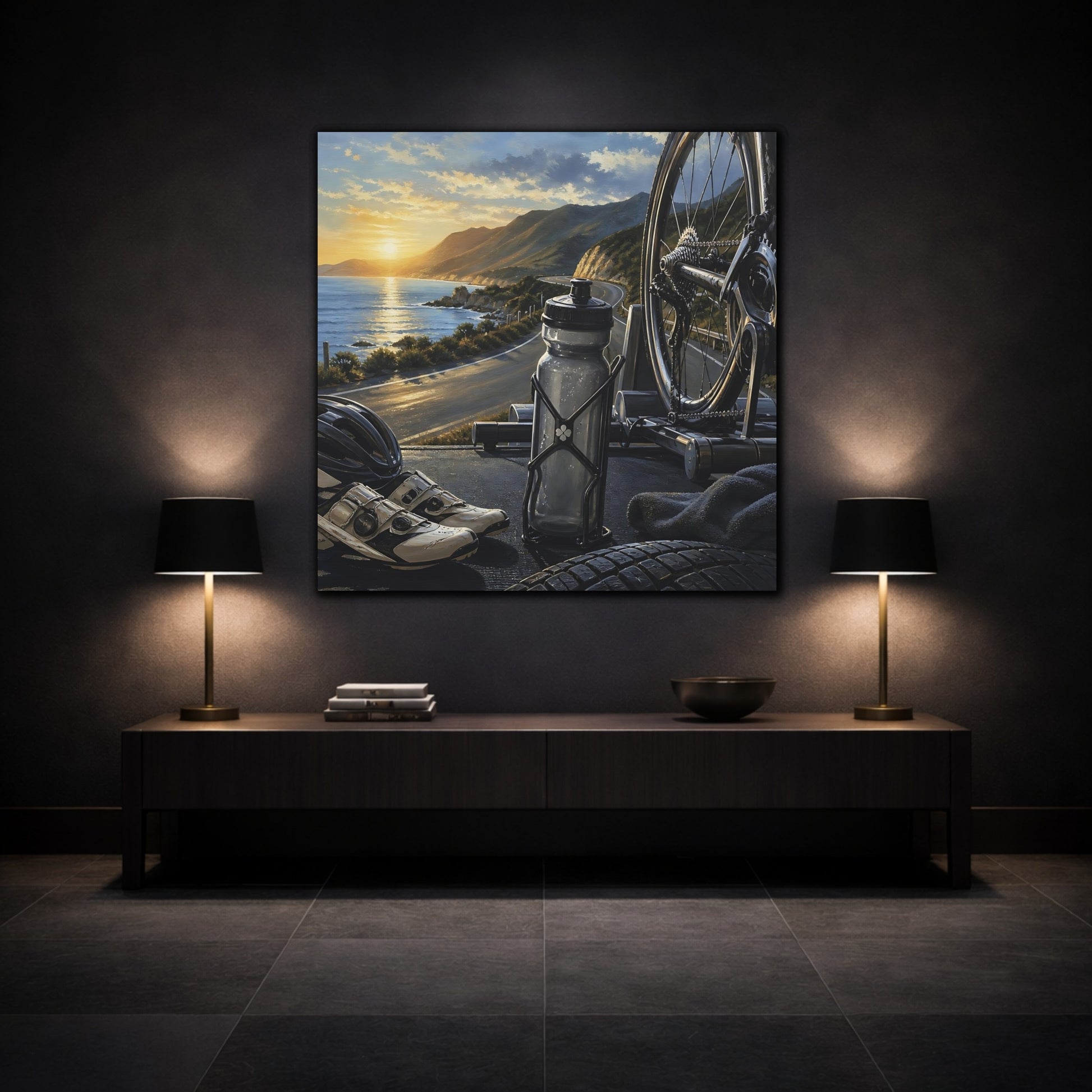 Mockup 3. Coastal Ride At Sunset shown as canvas print