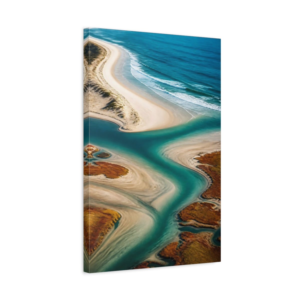 Side Mockup 3. Coastal River Mouth shown as canvas print