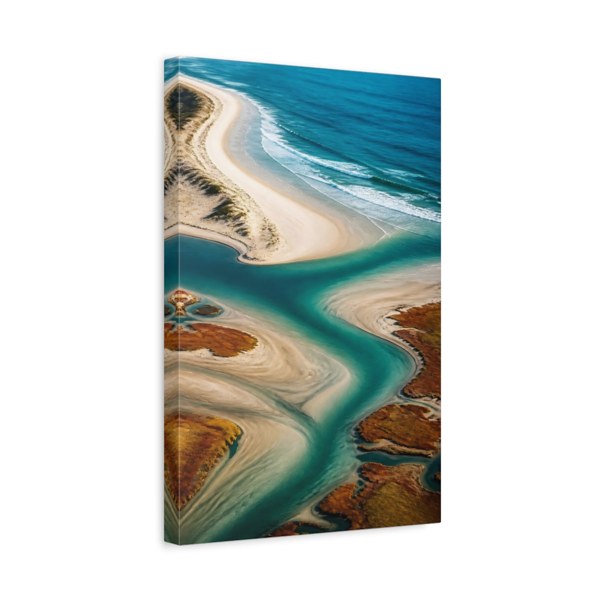 Side Mockup 4. Coastal River Mouth shown as canvas print