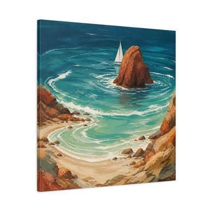 Side Mockup 3. Coastal Sea Stack With Sailboat shown as canvas print