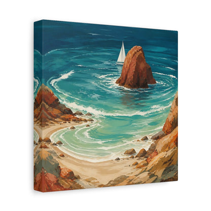 Side Mockup 9. Coastal Sea Stack With Sailboat shown as canvas print