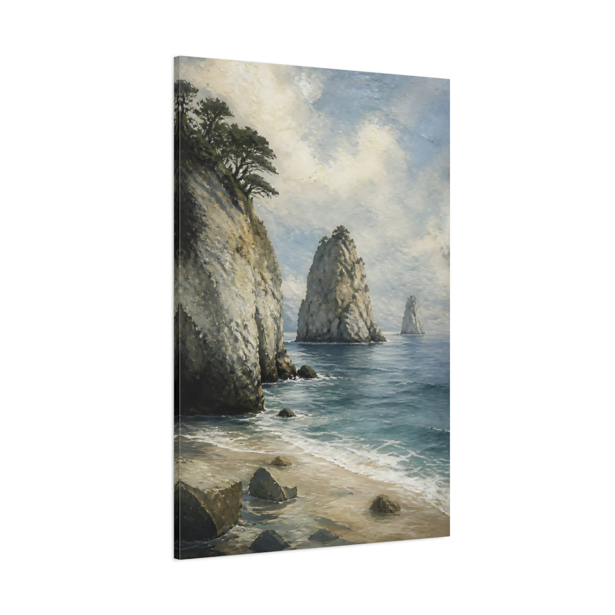 Side Mockup 1. Coastal Sea Stacks shown as canvas print