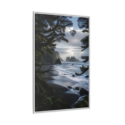 Side Mockup 7. Coastal Sea Stacks shown as framed canvas print