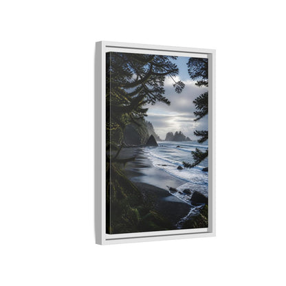 Side Mockup 4. Coastal Sea Stacks shown as framed canvas print