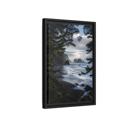 Side Mockup 6. Coastal Sea Stacks shown as framed canvas print