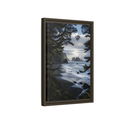 Side Mockup 5. Coastal Sea Stacks shown as framed canvas print