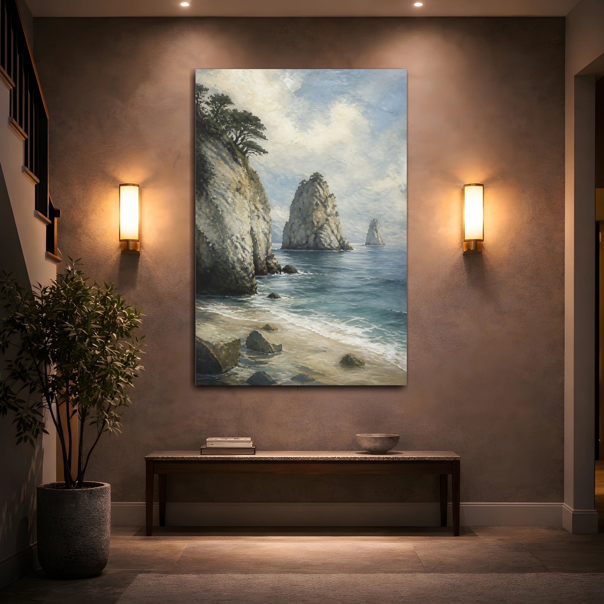 Mockup 2. Coastal Sea Stacks shown as canvas print