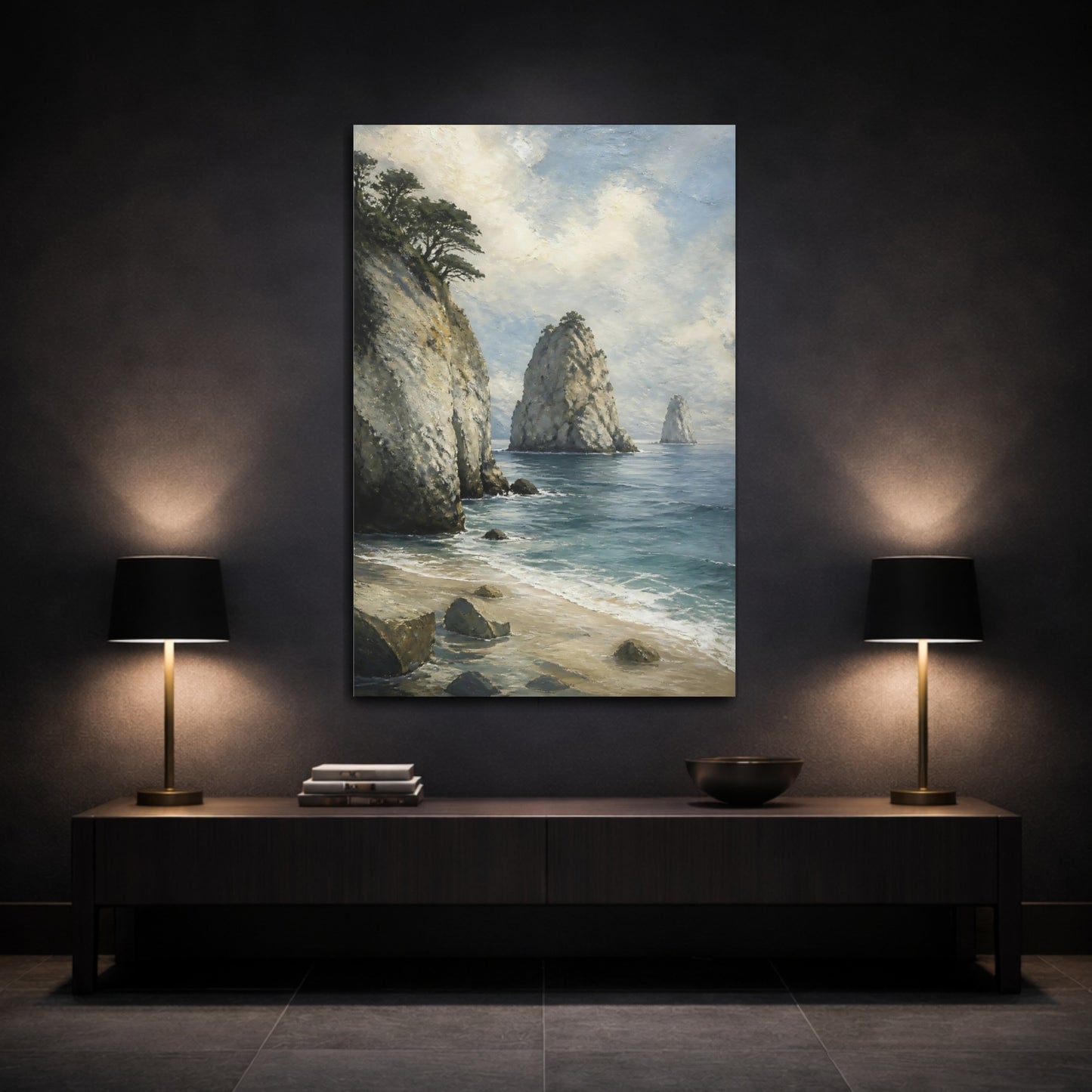 Mockup 3. Coastal Sea Stacks shown as canvas print