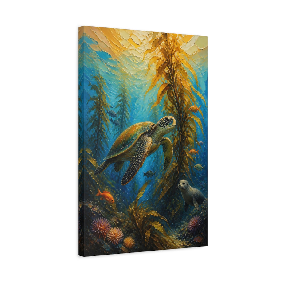 Side Mockup 3. Coastal Sea Turtle shown as canvas print