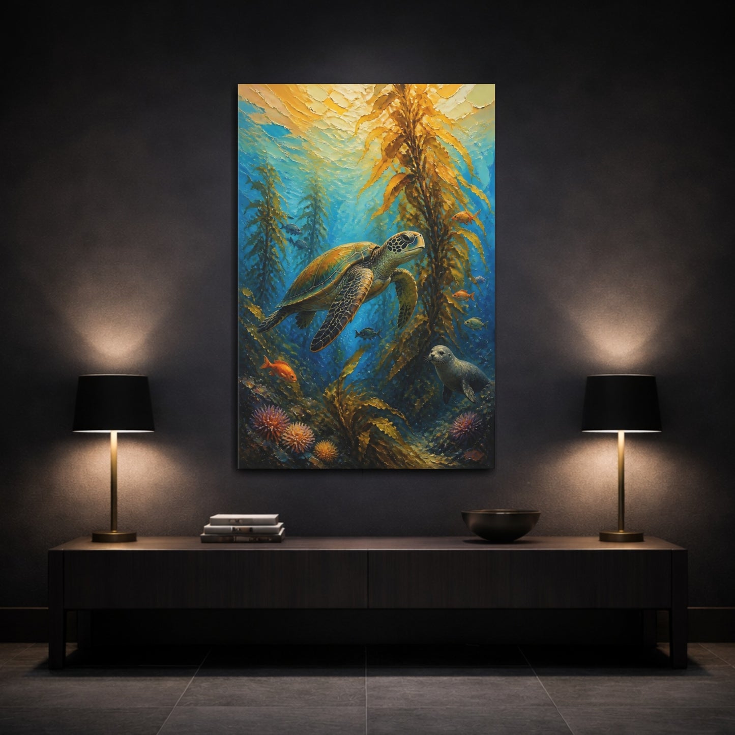 Mockup 3. Coastal Sea Turtle shown as canvas print