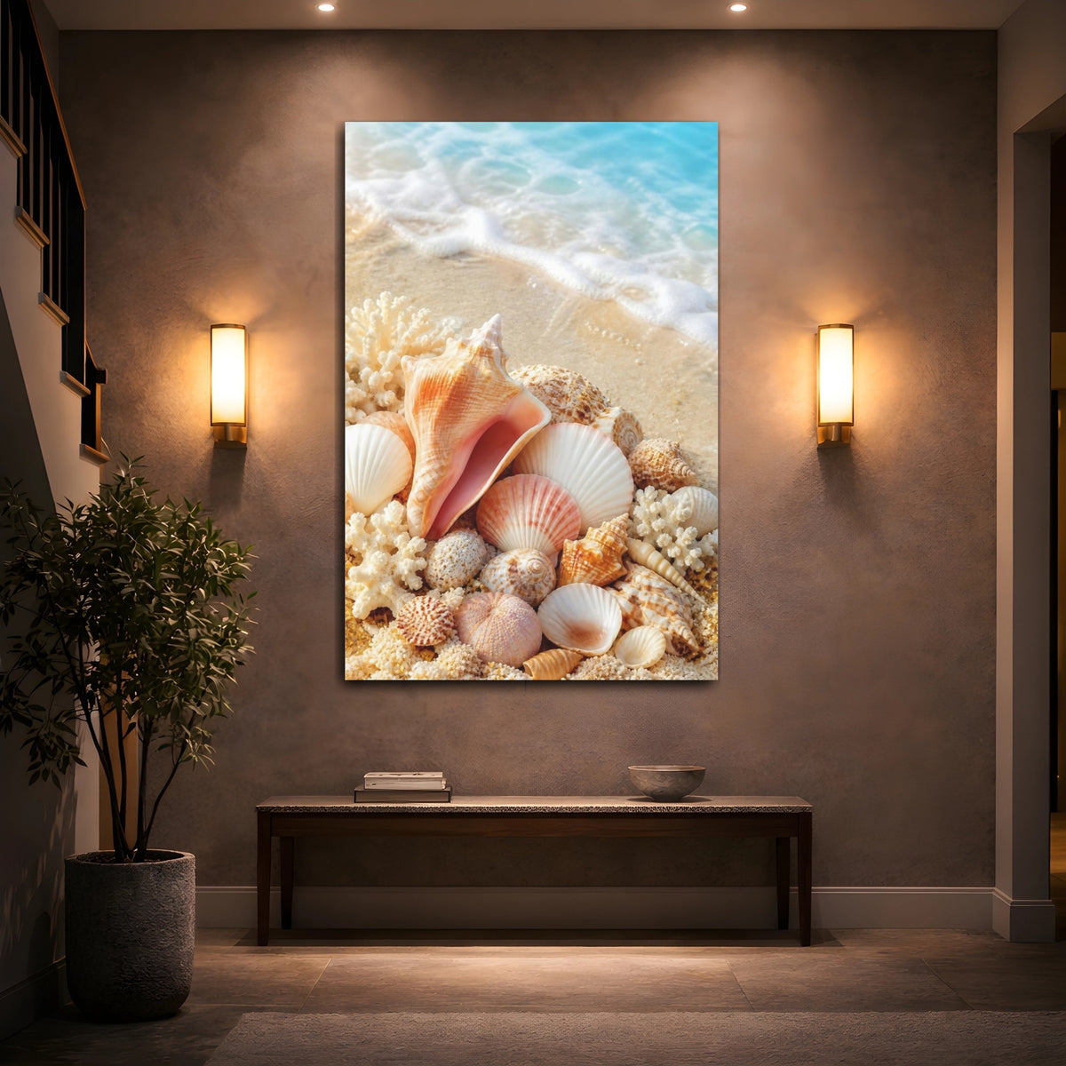 Mockup 2. Coastal Seashell Cluster shown as canvas print