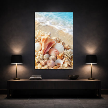 Mockup 3. Coastal Seashell Cluster shown as canvas print