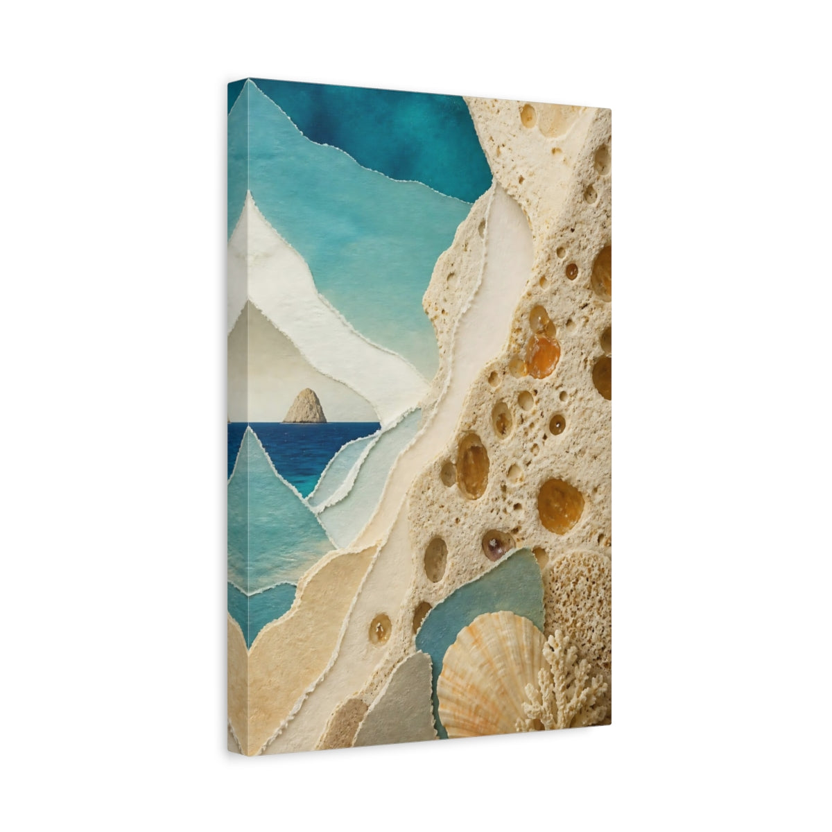 Side Mockup 4. Coastal Seashell Collage shown as canvas print