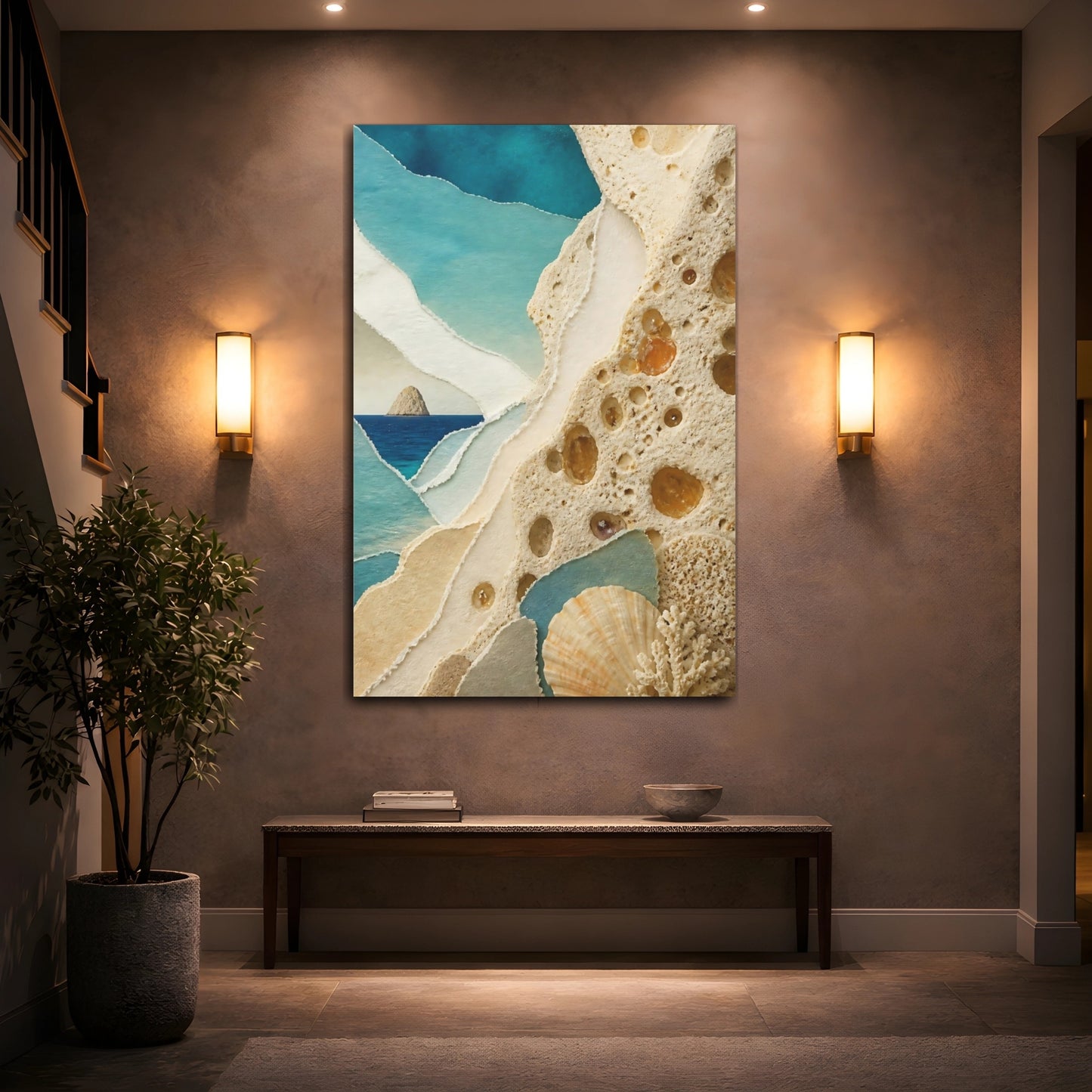 Mockup 2. Coastal Seashell Collage shown as canvas print