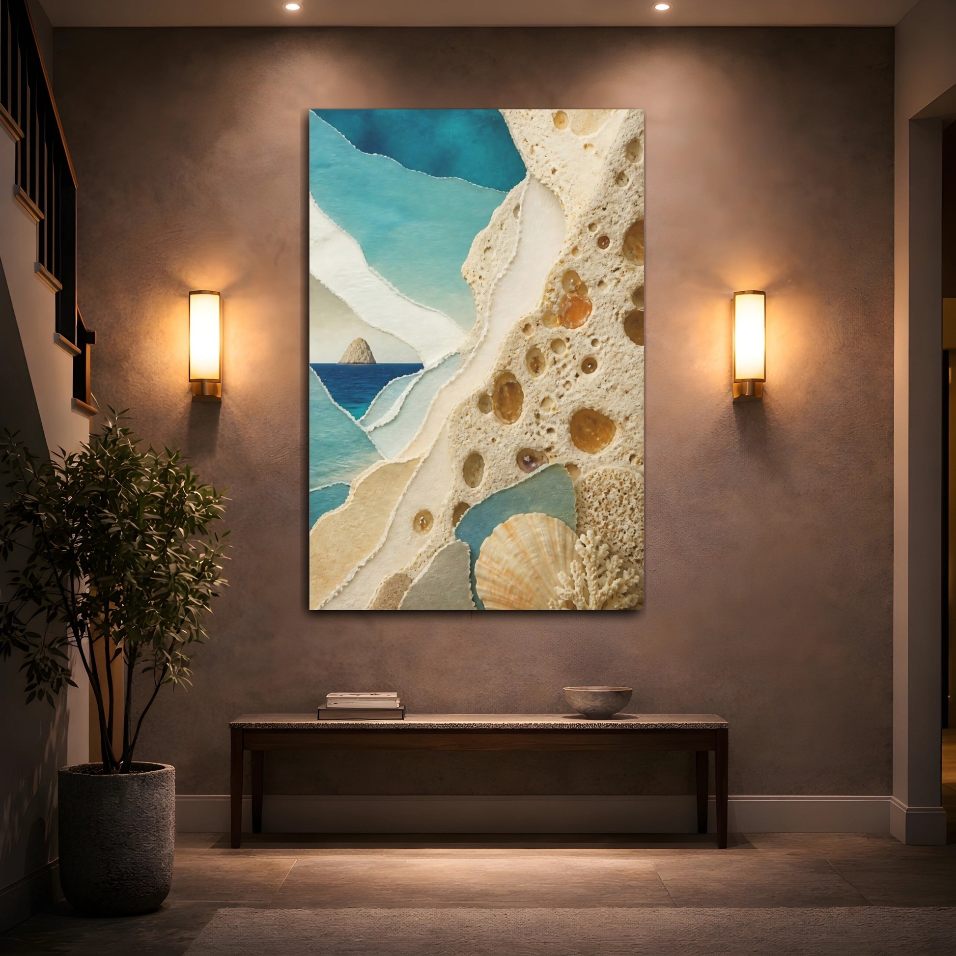 Mockup 2. Coastal Seashell Collage shown as canvas print