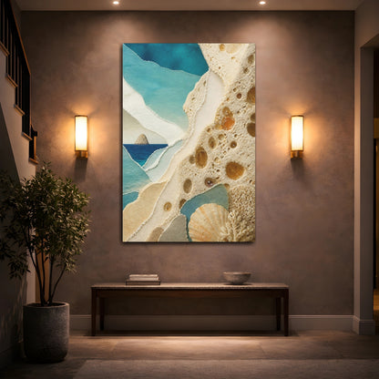 Mockup 2. Coastal Seashell Collage shown as canvas print