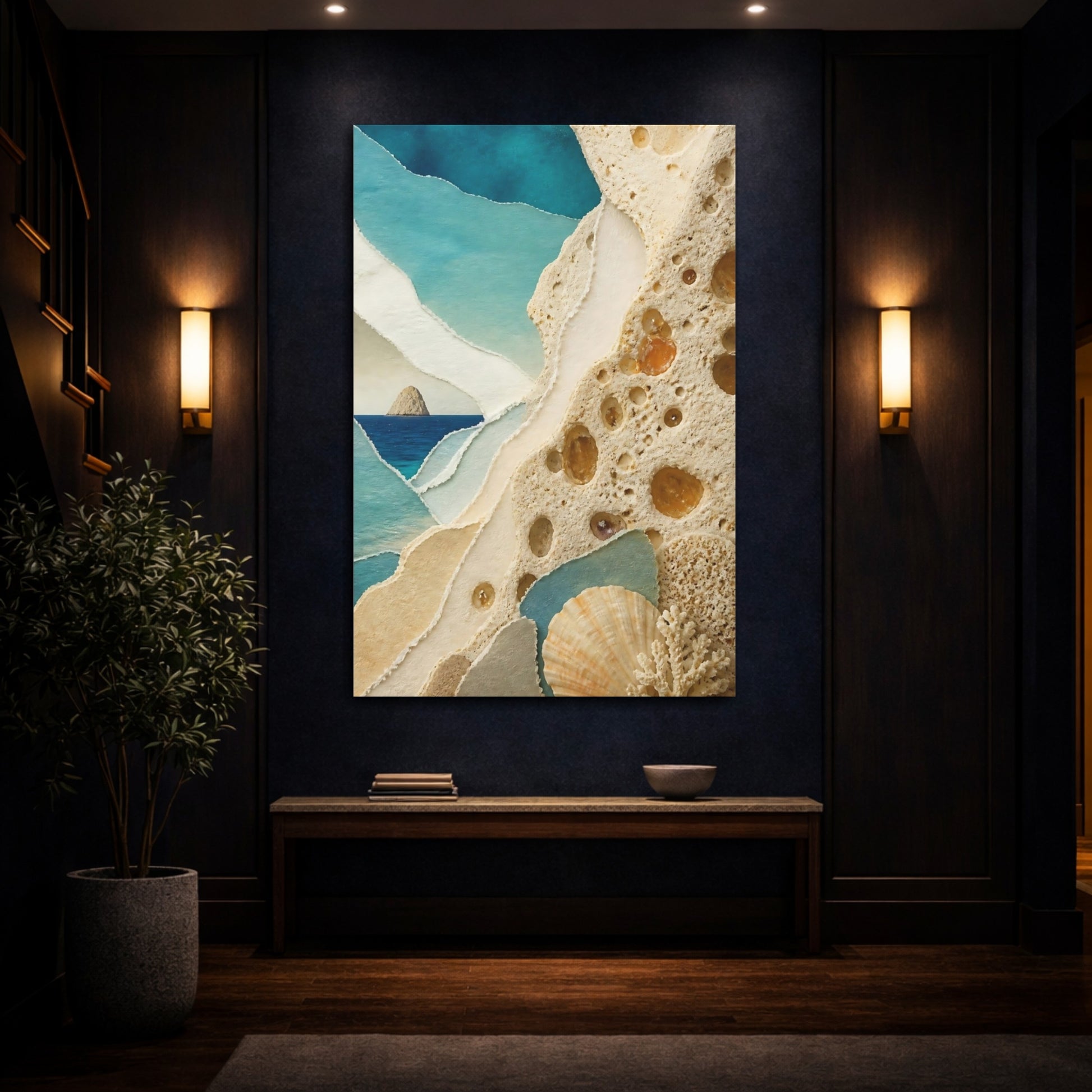 Mockup 4. Coastal Seashell Collage shown as canvas print