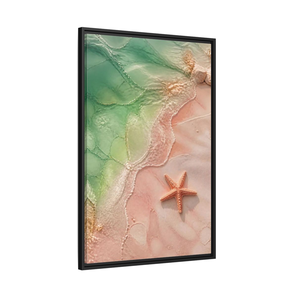Side Mockup 13. Coastal Starfish On Sand shown as framed canvas print