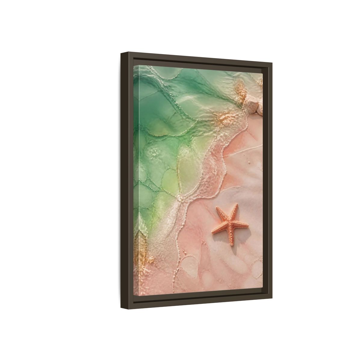 Side Mockup 5. Coastal Starfish On Sand shown as framed canvas print