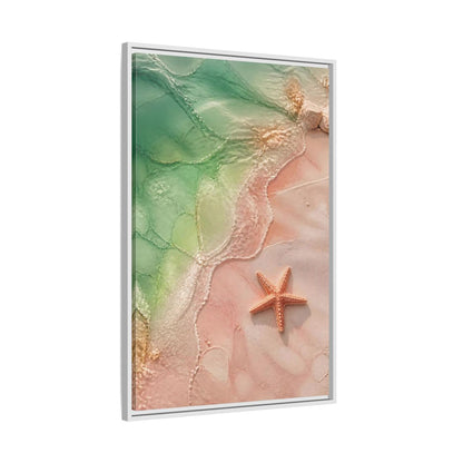 Side Mockup 9. Coastal Starfish On Sand shown as framed canvas print