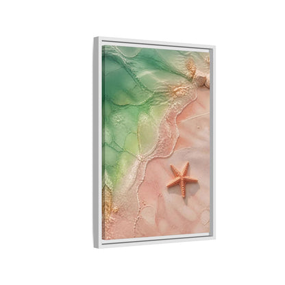 Side Mockup 1. Coastal Starfish On Sand shown as framed canvas print