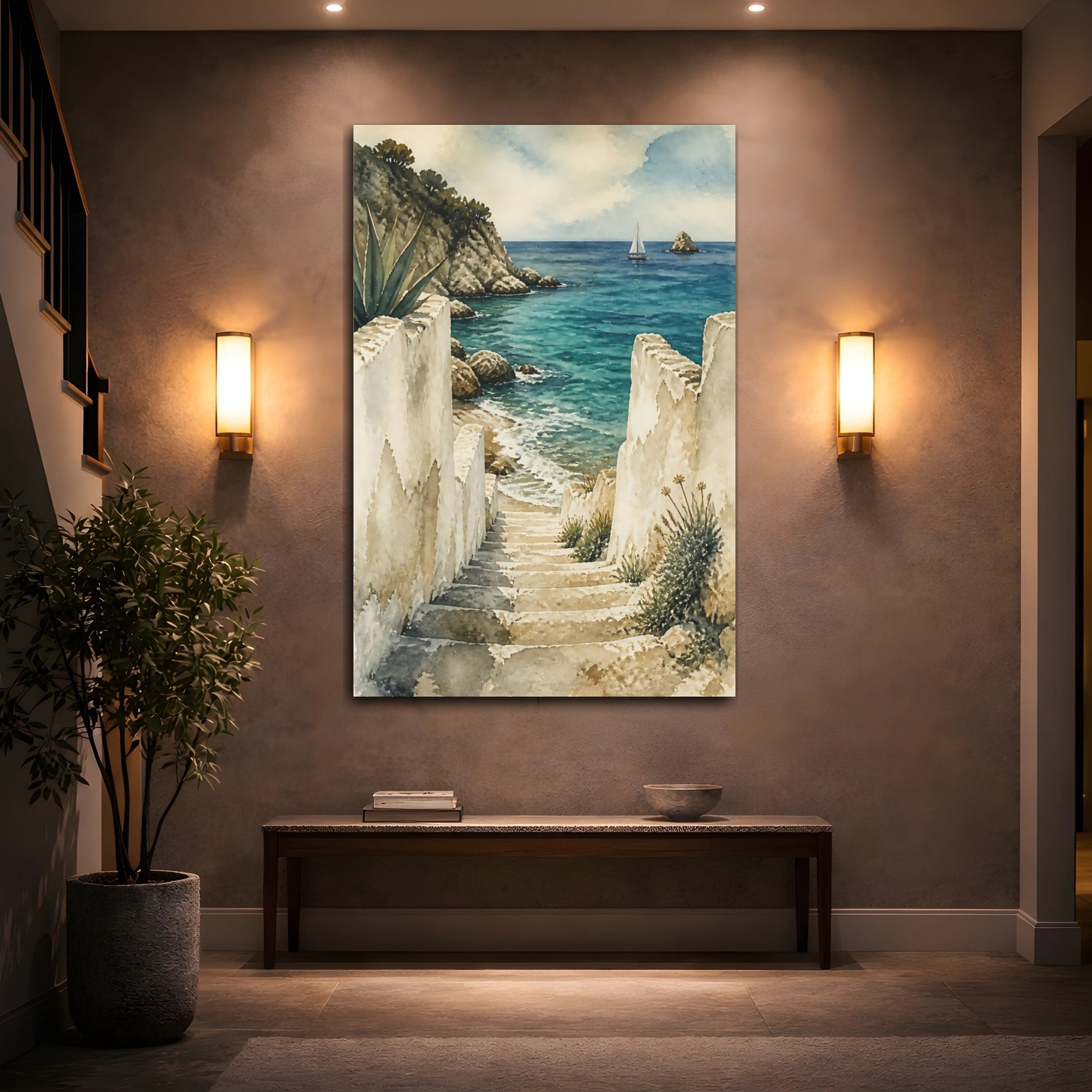 Mockup 2. Coastal Stone Stairs shown as canvas print