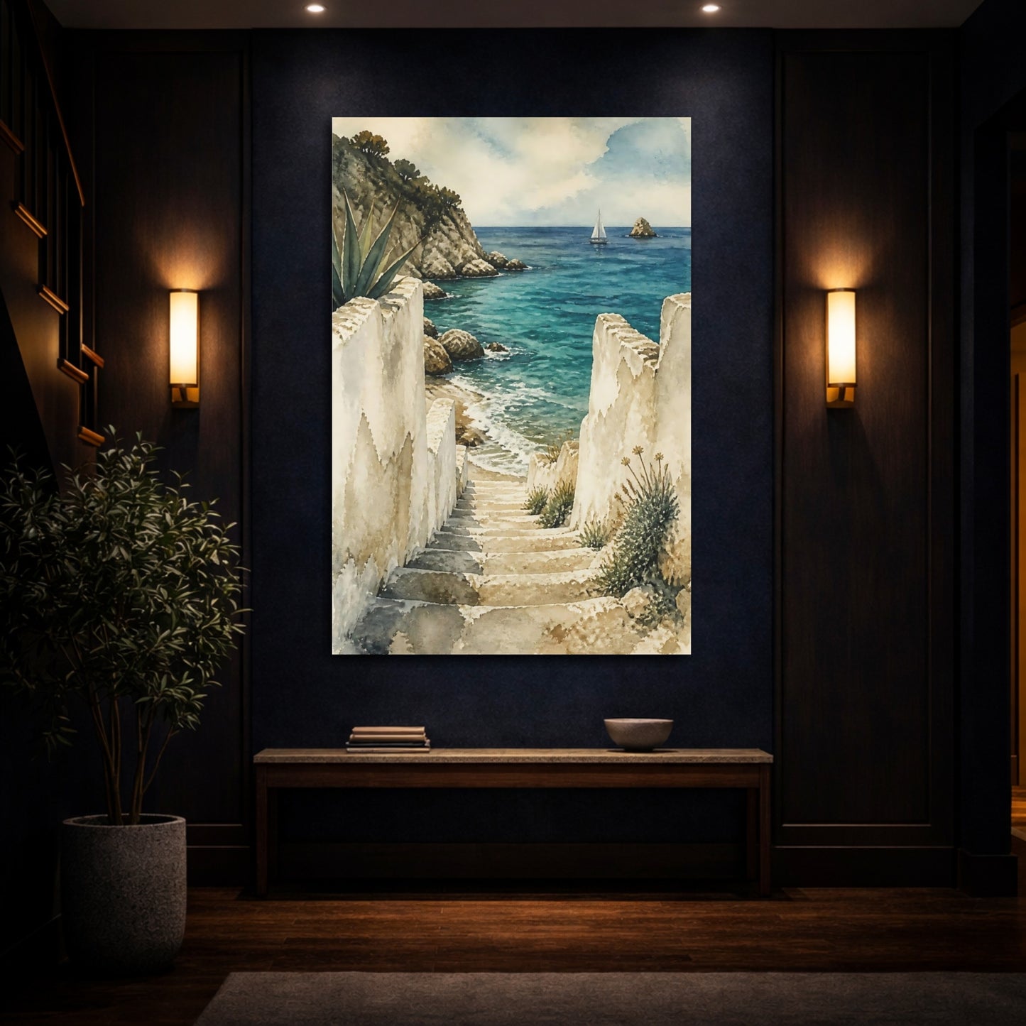 Mockup 4. Coastal Stone Stairs shown as canvas print